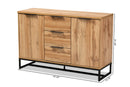 Edel Industrial Oak and Black Metal 3-Drawer Sideboard Buffet Baxton
