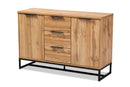 Edel Industrial Oak and Black Metal 3-Drawer Sideboard Buffet Baxton