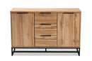Edel Industrial Oak and Black Metal 3-Drawer Sideboard Buffet Baxton