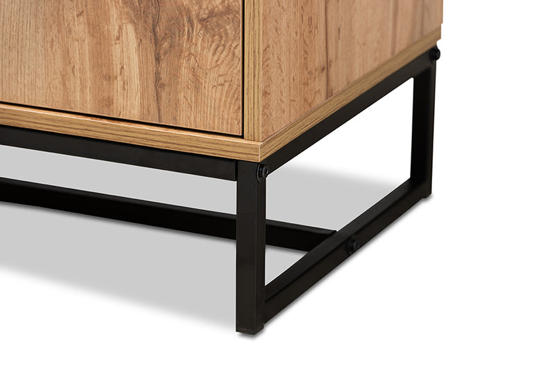 Edel Modern and Contemporary Industrial Oak Finished Wood and Black Metal 3-Drawer Sideboard Buffet