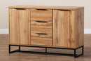 Edel Industrial Oak and Black Metal 3-Drawer Sideboard Buffet Baxton