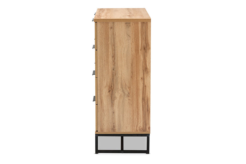 Edel Industrial Oak and Black Metal 4-Drawer Dresser Baxton