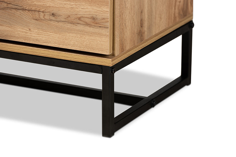 Edel Modern and Contemporary Industrial Oak Finished Wood and Black Metal 4-Drawer Dresser