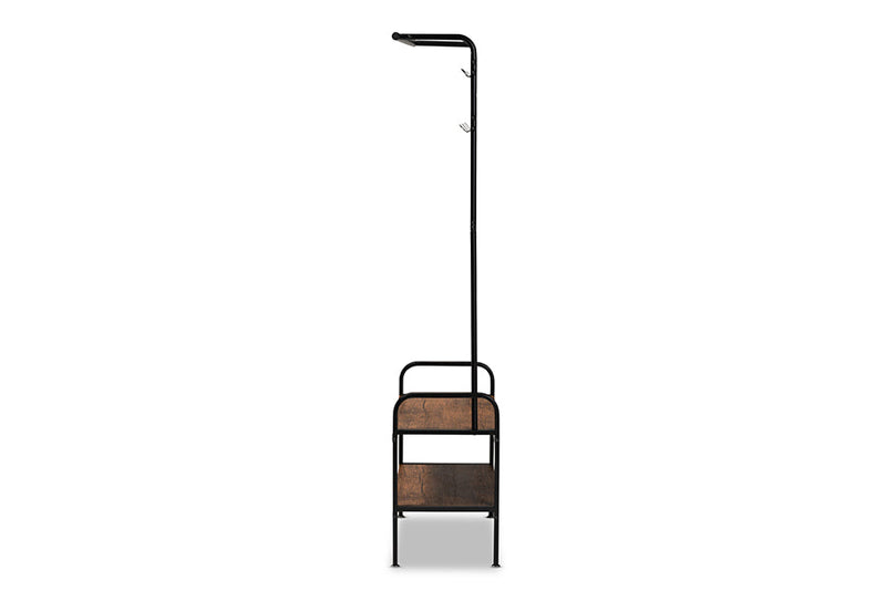 Hachiro Distressed Wood and Black Metal Finished Entryway Hall Tree Baxton