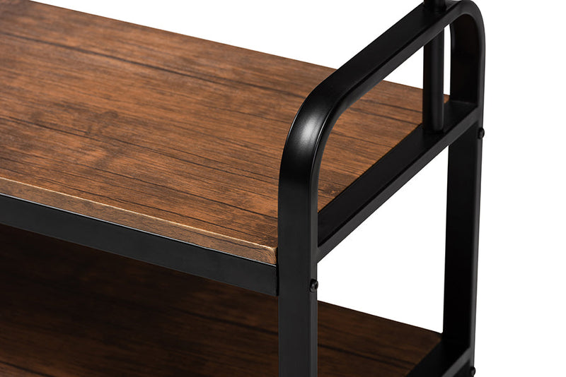 Hachiro Distressed Wood and Black Metal Finished Entryway Hall Tree Baxton