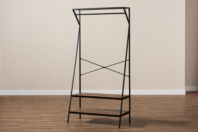Sadiya Distressed Wood and Black Metal Finished Entryway Coat Hanger Baxton