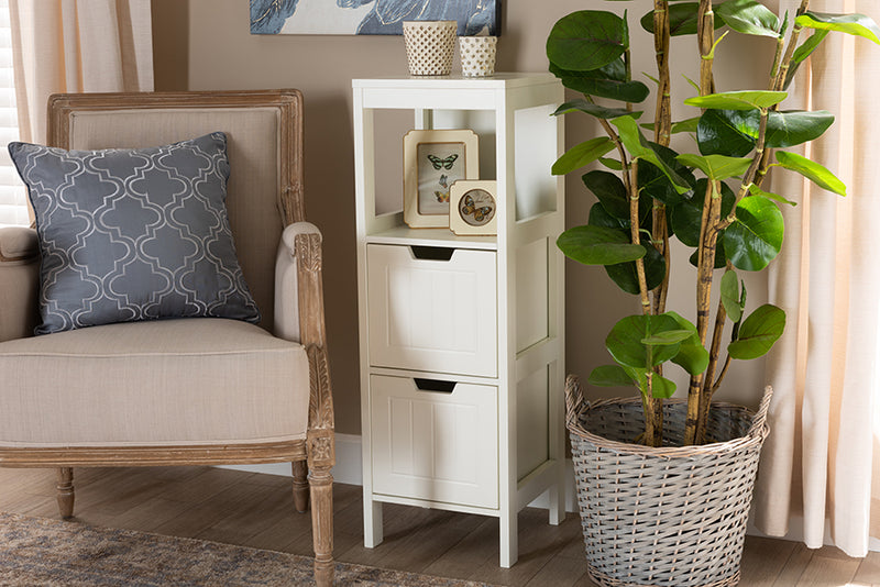 Petronelle Cottage and Farmhouse White Finished 2-Drawer Wood Storage Cabinet