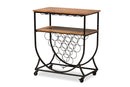 Hallan Black Metal and Walnut Mobile Wine Bar Cart Baxton