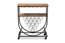 Hallan Black Metal and Walnut Mobile Wine Bar Cart Baxton