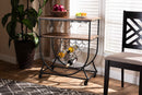 Hallan Black Metal and Walnut Mobile Wine Bar Cart Baxton
