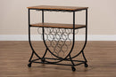 Hallan Black Metal and Walnut Mobile Wine Bar Cart Baxton