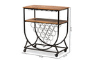 Hallan Black Metal and Walnut Mobile Wine Bar Cart Baxton