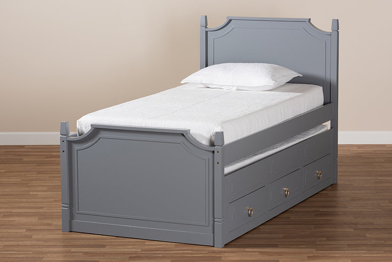 Nox Traditional Transitional Gray Finished Wood Twin Size 3-Drawer Storage Bed w/Pull-Out Trundle Bed