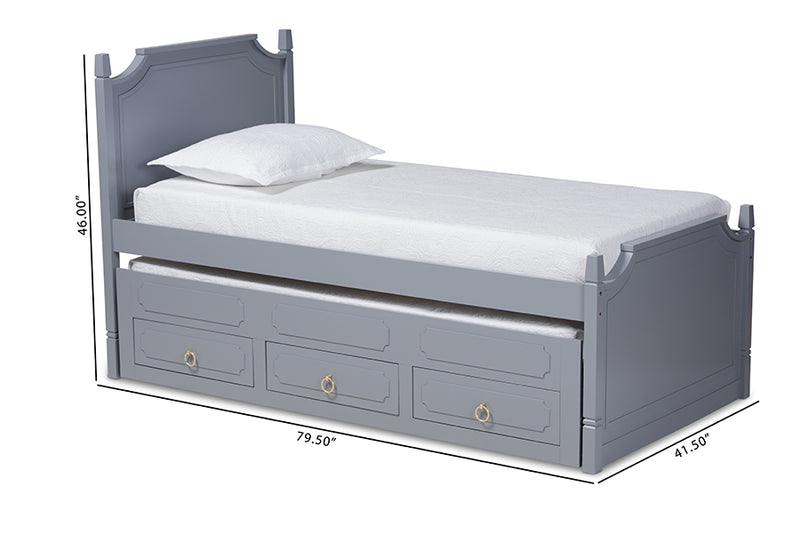 Nox Traditional Transitional Gray Finished Wood Twin Size 3-Drawer Storage Bed w/Pull-Out Trundle Bed