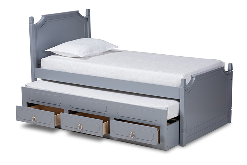 Nox Traditional Transitional Gray Finished Wood Twin Size 3-Drawer Storage Bed w/Pull-Out Trundle Bed