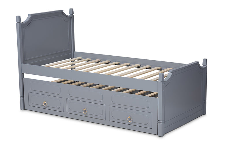 Nox Traditional Transitional Gray Finished Wood Twin Size 3-Drawer Storage Bed w/Pull-Out Trundle Bed