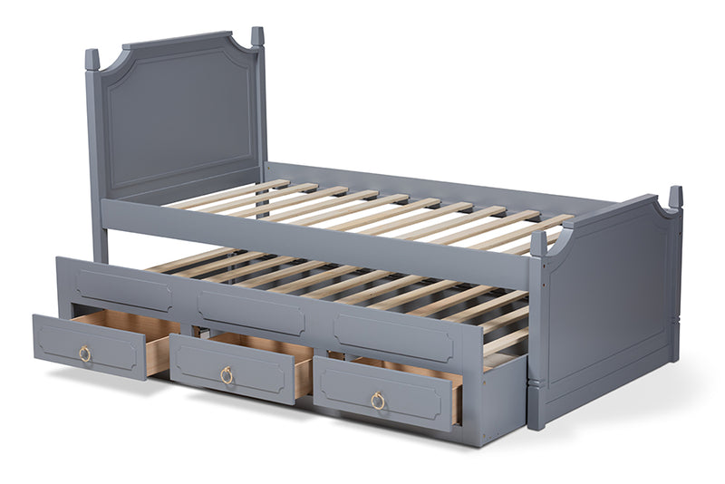 Nox Traditional Transitional Gray Finished Wood Twin Size 3-Drawer Storage Bed w/Pull-Out Trundle Bed