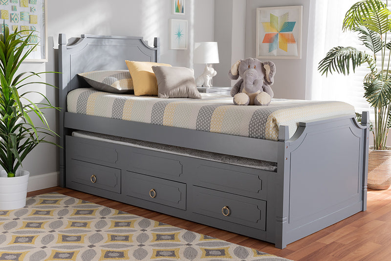 Nox Traditional Transitional Gray Finished Wood Twin Size 3-Drawer Storage Bed w/Pull-Out Trundle Bed