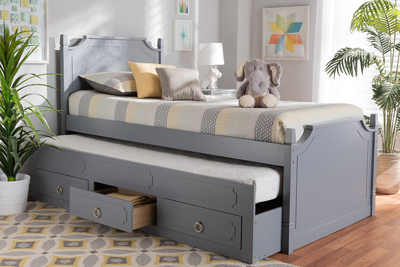 Nox Traditional Transitional Gray Finished Wood Twin Size 3-Drawer Storage Bed w/Pull-Out Trundle Bed