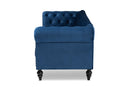 Andor Navy Blue Velvet Fabric Upholstered and Button Tufted Chesterfield Sofa Baxton