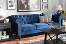 Andor Navy Blue Velvet Fabric Upholstered and Button Tufted Chesterfield Sofa Baxton