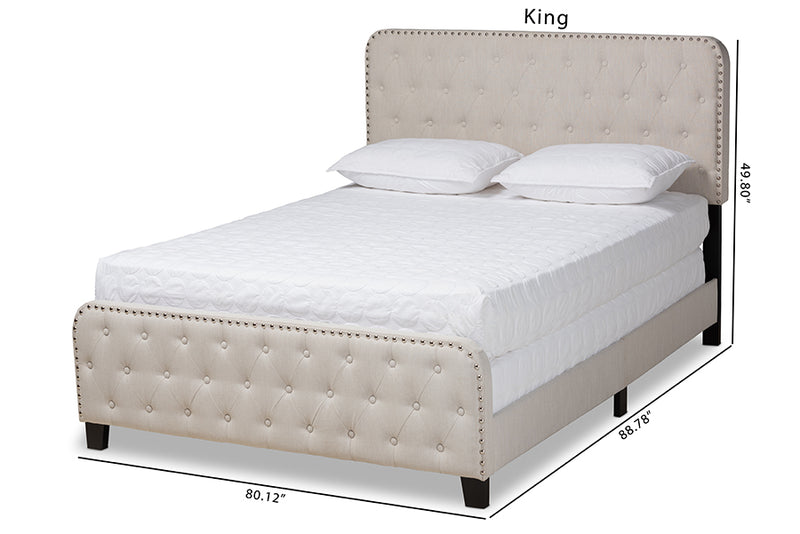 Alona Modern Transitional Beige Fabric Upholstered Button Tufted Queen Size Panel Bed