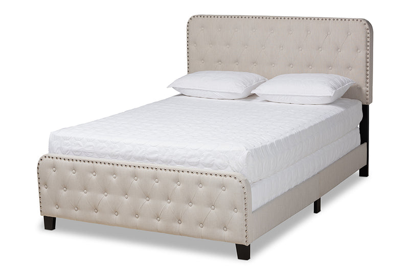 Alona Modern Transitional Beige Fabric Upholstered Button Tufted King Size Panel Bed