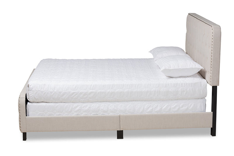 Alona Beige Fabric Upholstered Button Tufted Full Size Panel Bed Baxton