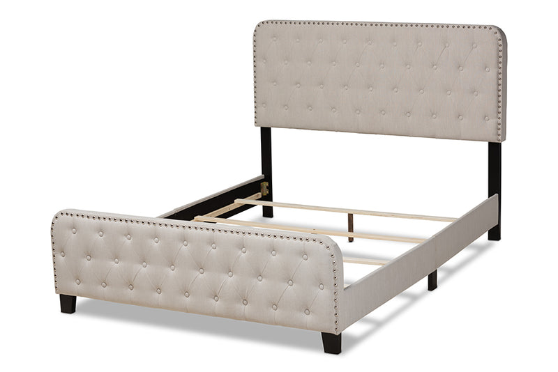 Alona Modern Transitional Beige Fabric Upholstered Button Tufted King Size Panel Bed