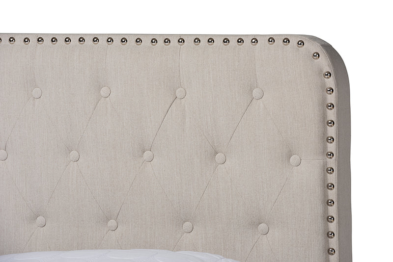 Alona Modern Transitional Beige Fabric Upholstered Button Tufted Queen Size Panel Bed