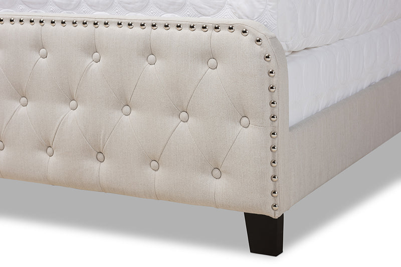 Alona Modern Transitional Beige Fabric Upholstered Button Tufted King Size Panel Bed