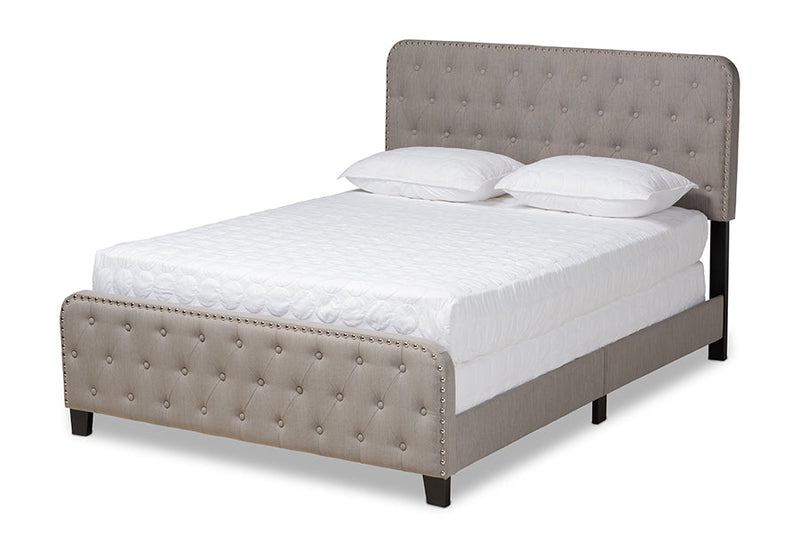 Alona Gray Fabric Upholstered Button Tufted Queen Size Panel Bed Baxton