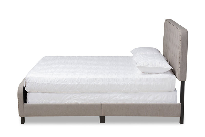 Alona Gray Fabric Upholstered Button Tufted Queen Size Panel Bed Baxton