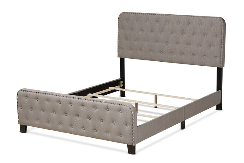 Alona Gray Fabric Upholstered Button Tufted Queen Size Panel Bed Baxton