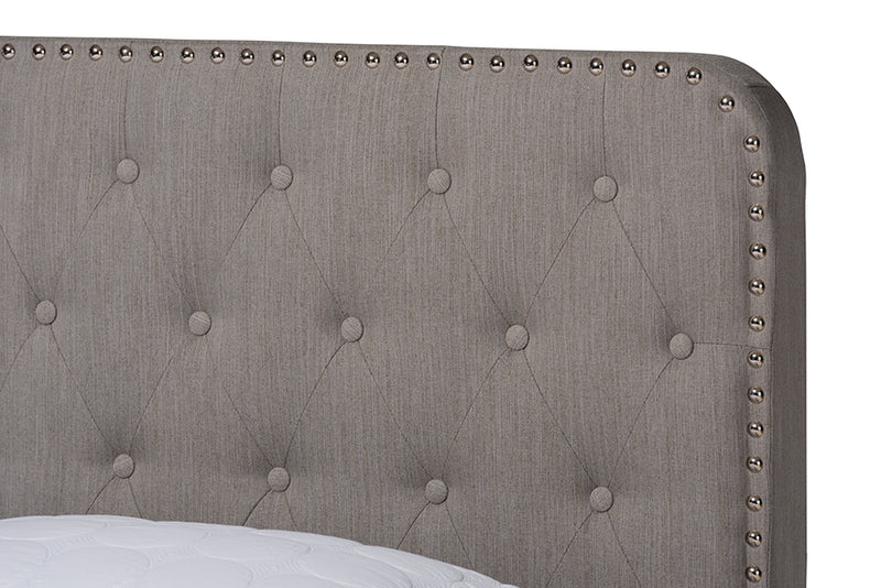 Alona Modern Transitional Gray Fabric Upholstered Button Tufted King Size Panel Bed