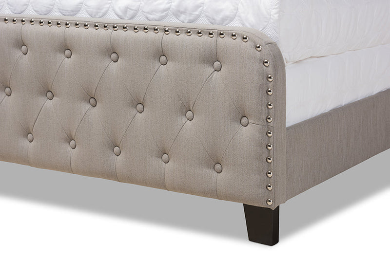 Alona Gray Fabric Upholstered Button Tufted Queen Size Panel Bed Baxton