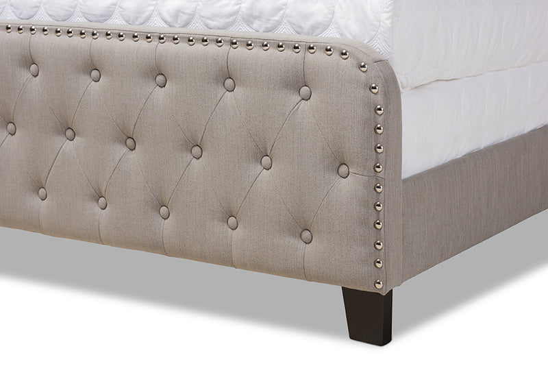 Alona Modern Transitional Gray Fabric Upholstered Button Tufted King Size Panel Bed