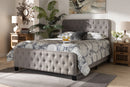 Alona Gray Fabric Upholstered Button Tufted Queen Size Panel Bed Baxton