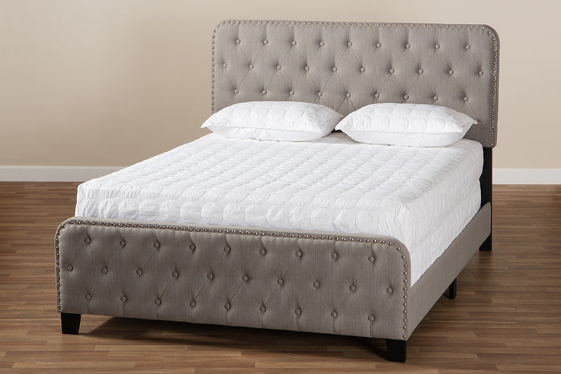 Alona Modern Transitional Gray Fabric Upholstered Button Tufted King Size Panel Bed