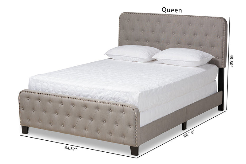 Alona Gray Fabric Upholstered Button Tufted Queen Size Panel Bed Baxton