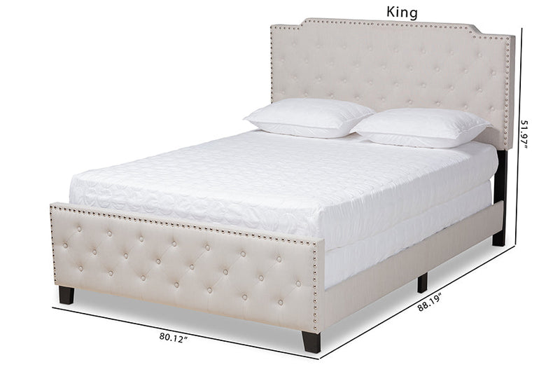 Britte Beige Fabric Upholstered Button Tufted King Size Panel Bed Baxton