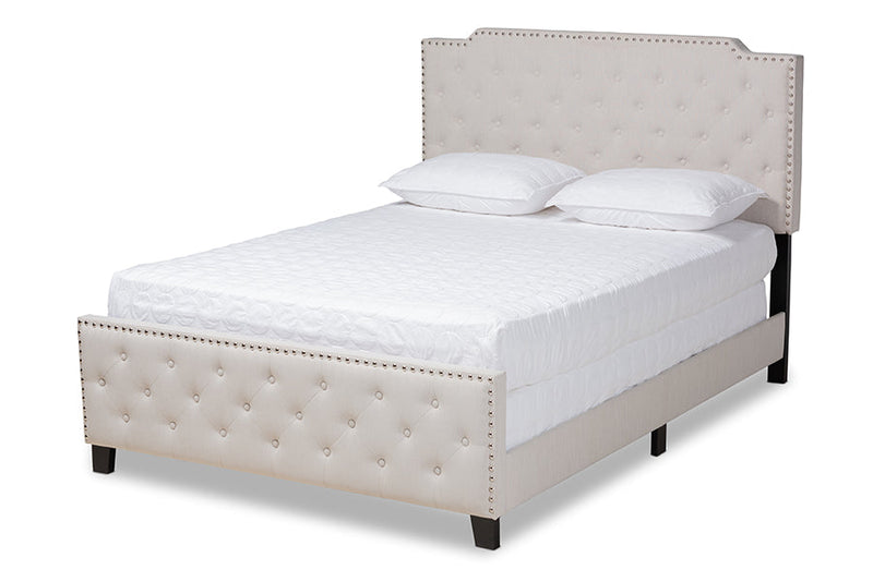 Britte Beige Fabric Upholstered Button Tufted King Size Panel Bed Baxton
