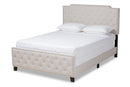 Britte Beige Fabric Upholstered Button Tufted Full Size Panel Bed Baxton