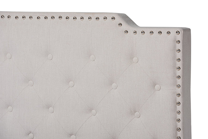 Britte Beige Fabric Upholstered Button Tufted King Size Panel Bed Baxton