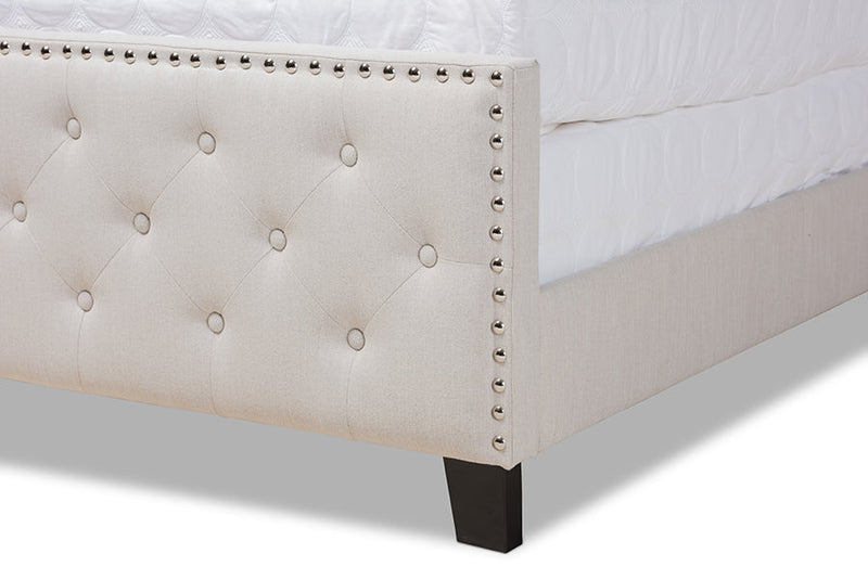Britte Beige Fabric Upholstered Button Tufted King Size Panel Bed Baxton