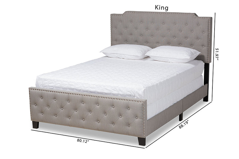 Britte Gray Fabric Upholstered Button Tufted Queen Size Panel Bed Baxton