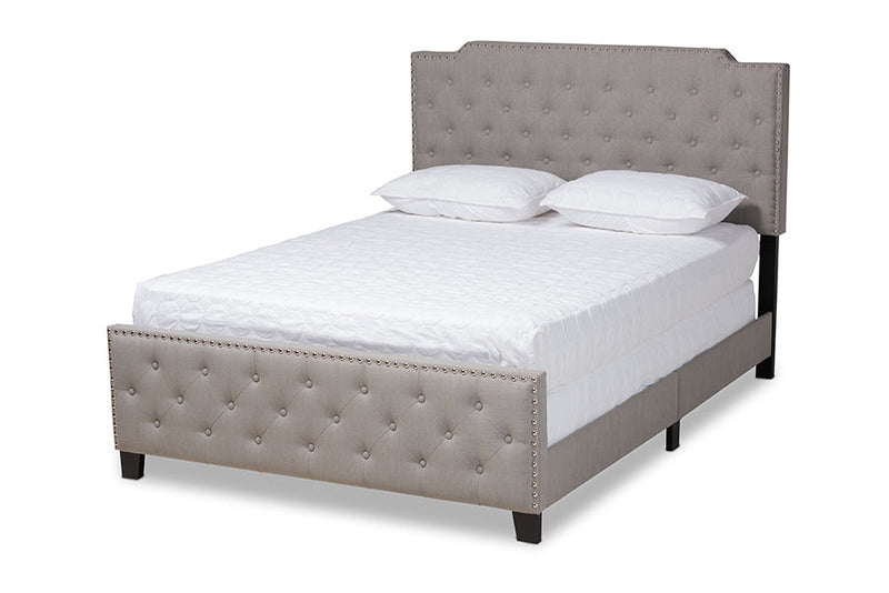 Britte Gray Fabric Upholstered Button Tufted Queen Size Panel Bed Baxton