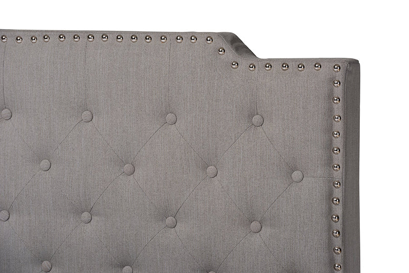 Britte Gray Fabric Upholstered Button Tufted Queen Size Panel Bed Baxton