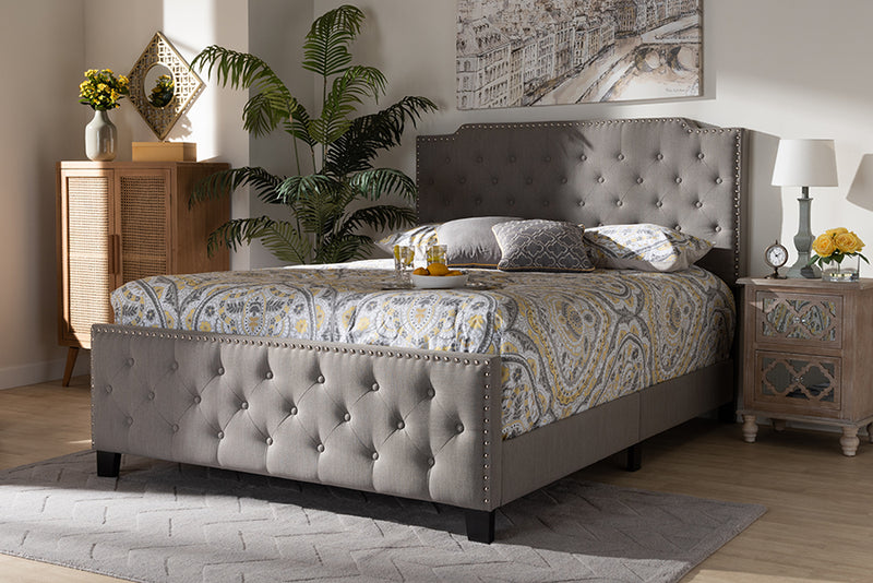 Britte Modern Transitional Gray Fabric Upholstered Button Tufted King Size Panel Bed