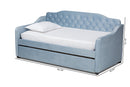 Savita Light Blue Velvet Fabric Button Tufted Twin Size Daybed w/Trundle Baxton